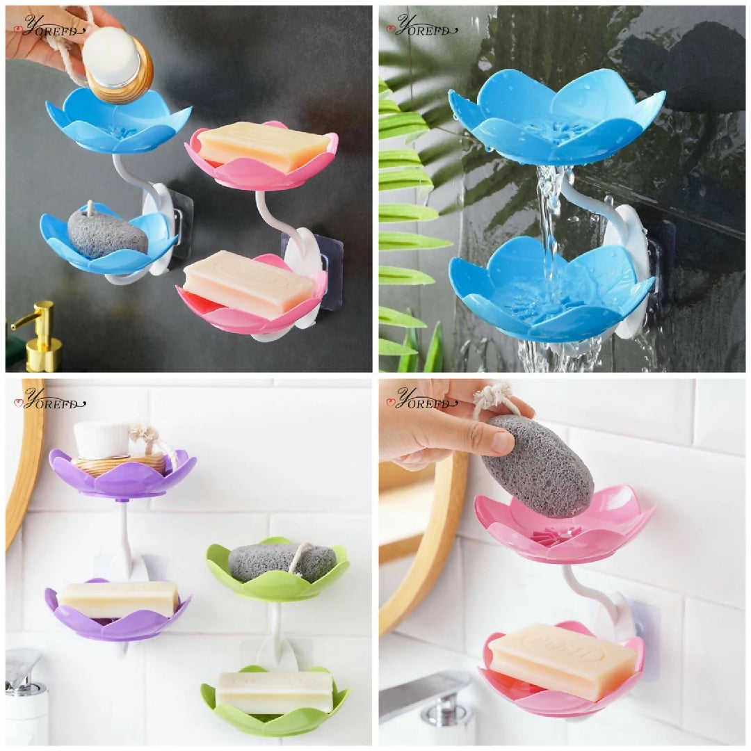 Lotus Flower Wall-Mounted Soap Holder - Self-Draining Bathroom and Kitchen Organizer - Pack of 1