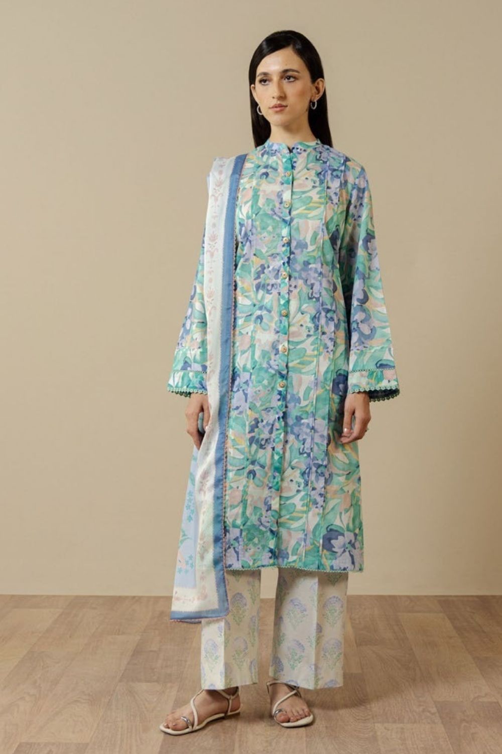 Zara Shahjahan 3 Pc Unstitched  Printed Lawn Suit Elaris-6B