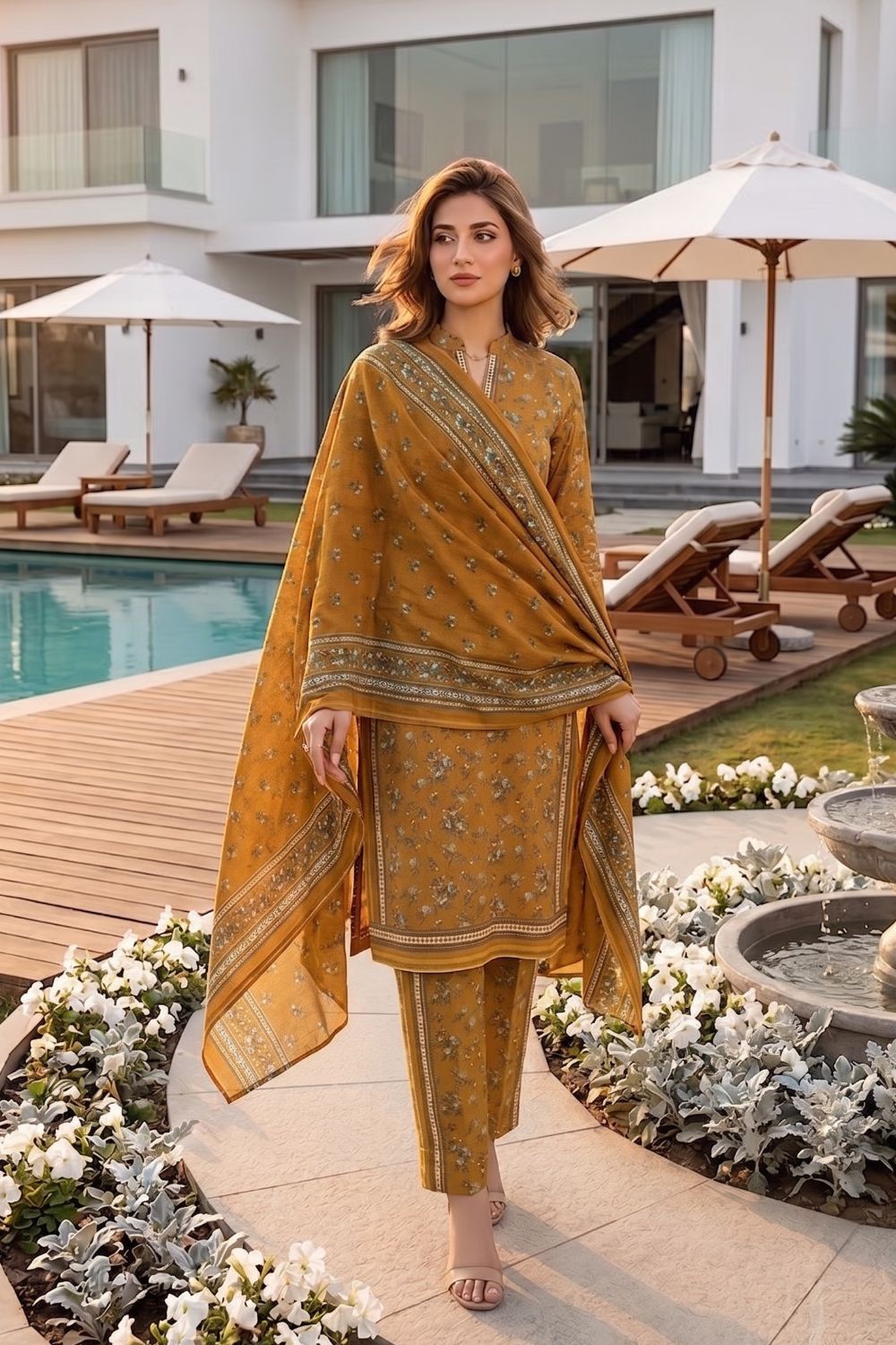 Mushtaq 3Pcs Unstitched Printed Lawn Poshak Collection Desgin - 9