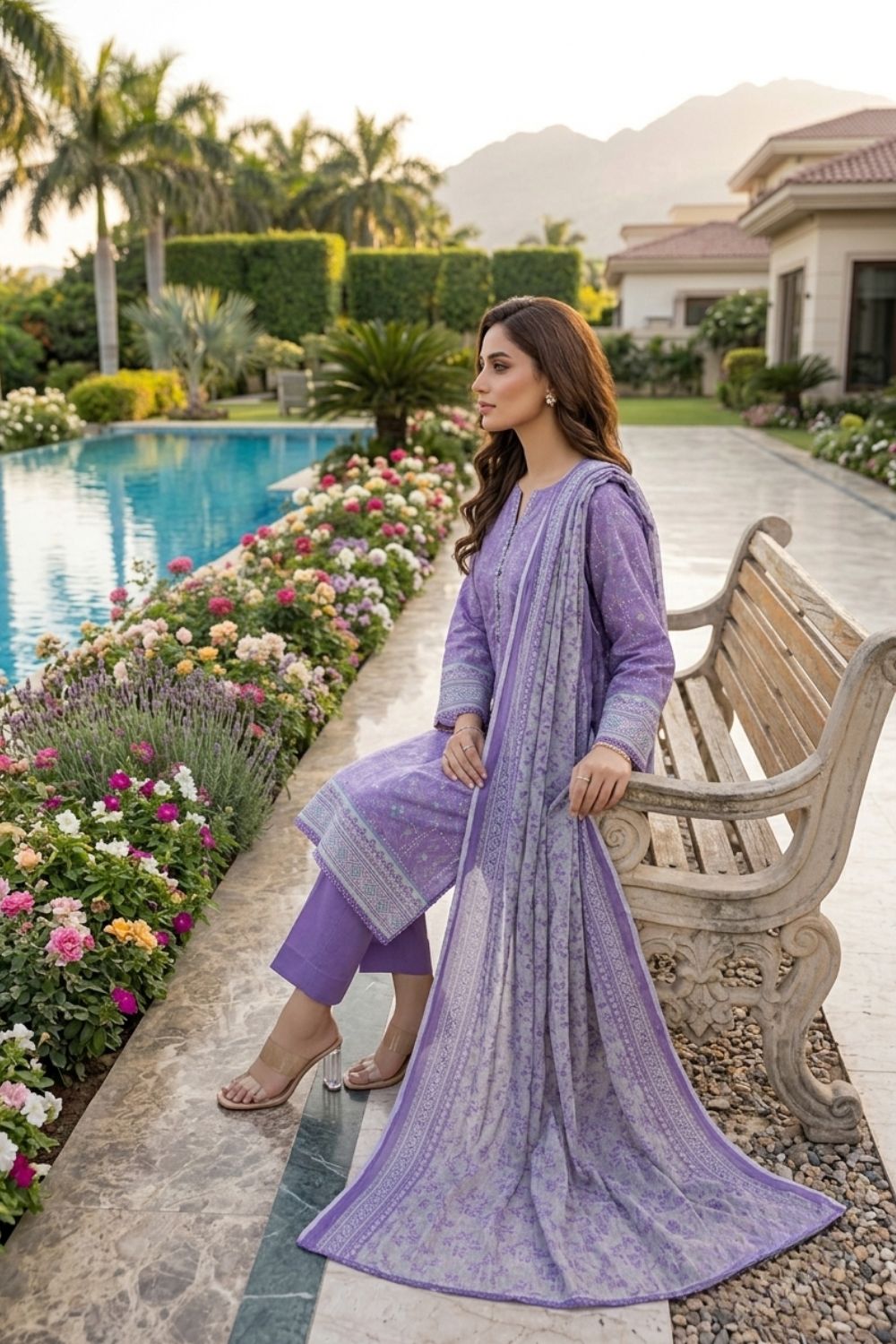 Mushtaq 3Pcs Unstitched Printed Lawn Aizal Collection Desgin - 7