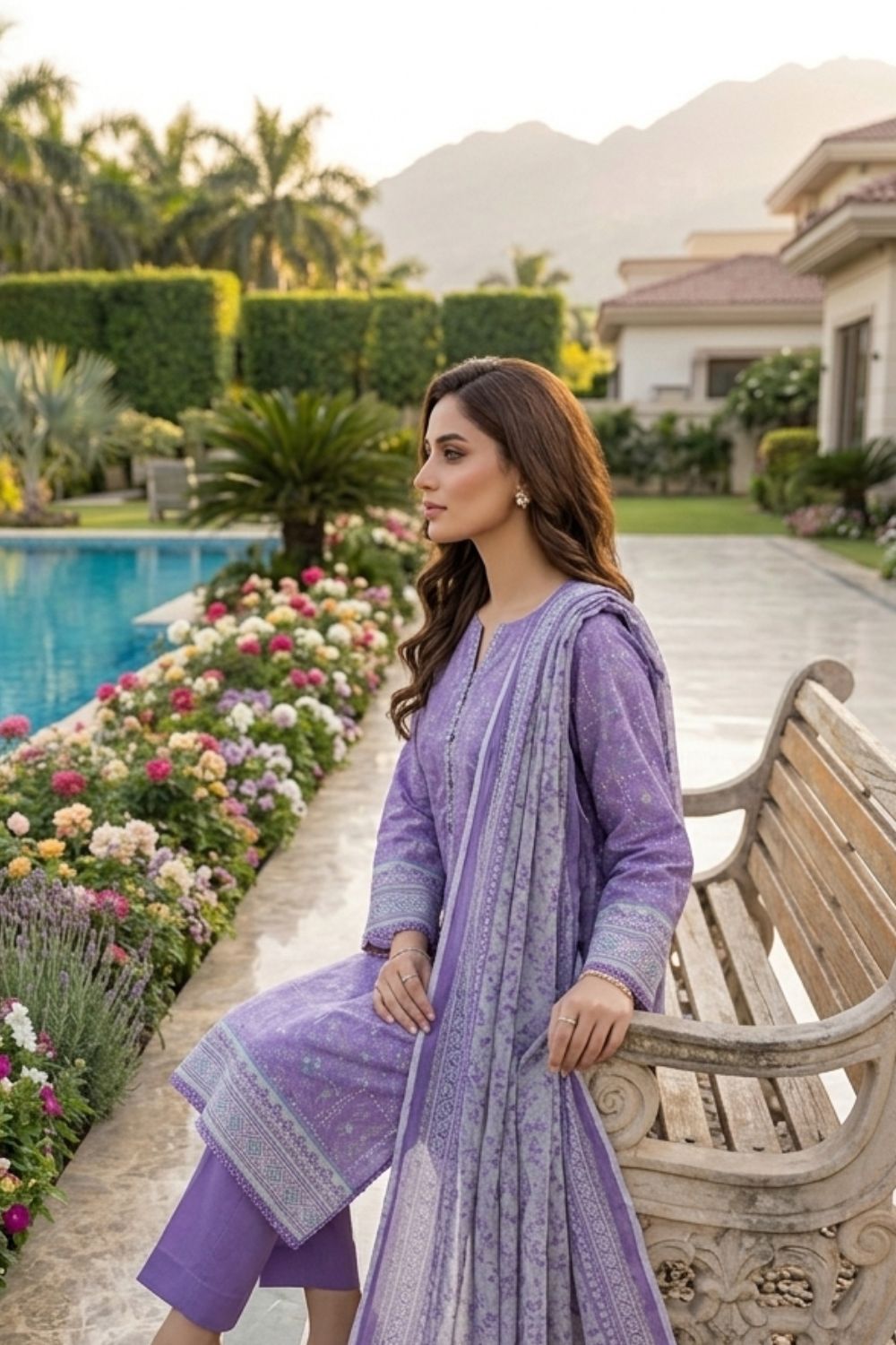 Mushtaq 3Pcs Unstitched Printed Lawn Aizal Collection Desgin - 7