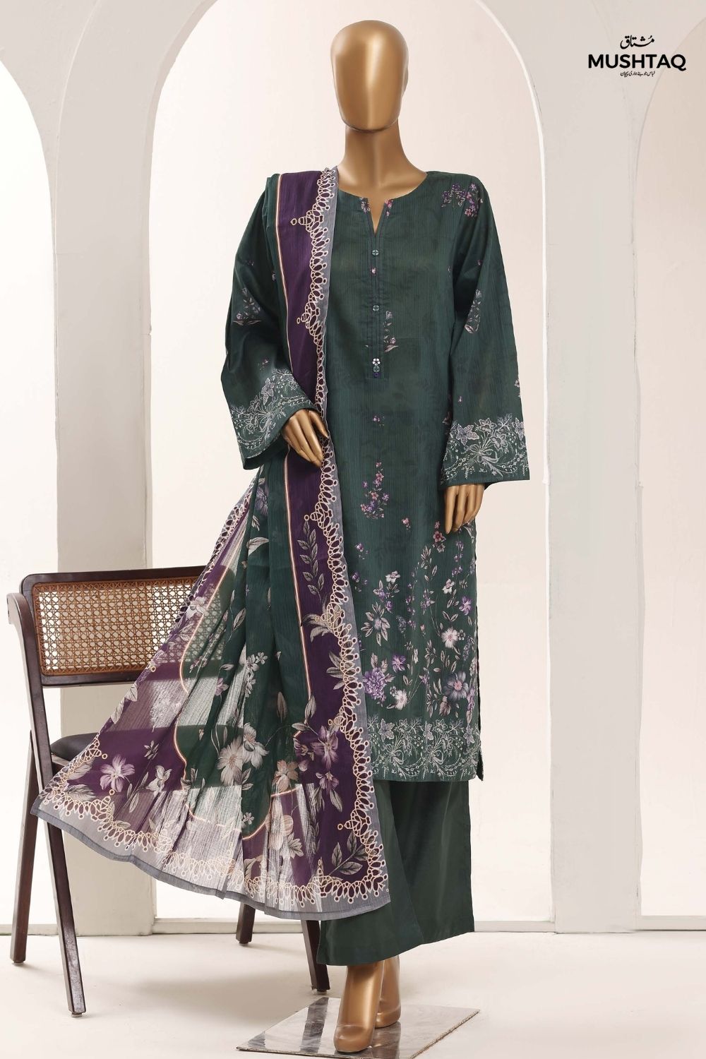 Mushtaq 3Pcs Stitched Printed Lawn Sadabahar Collection Desgin - 14