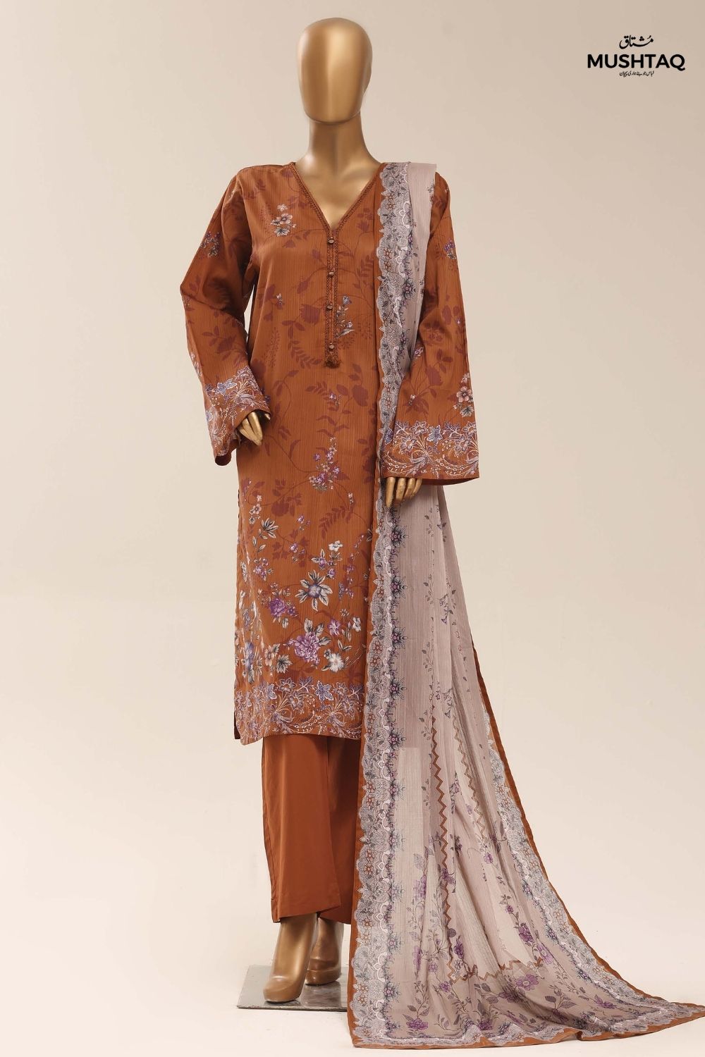 Mushtaq 3Pcs Stitched Printed Lawn Sadabahar Collection Desgin - 15