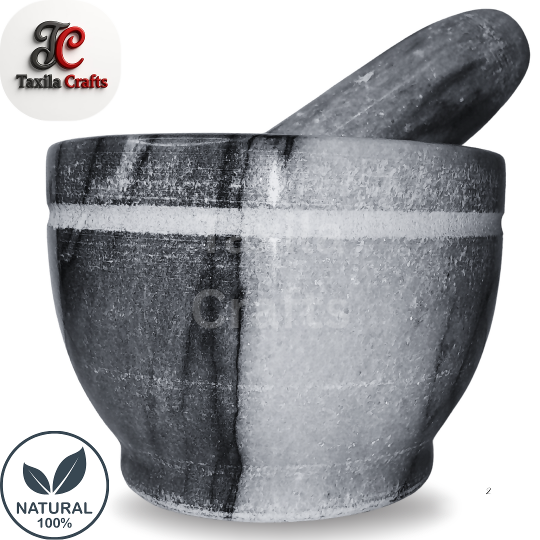Medium Size 6x4 Inch Marble Mortar with Marble Pestle – Premium Stone Grinder for Spices