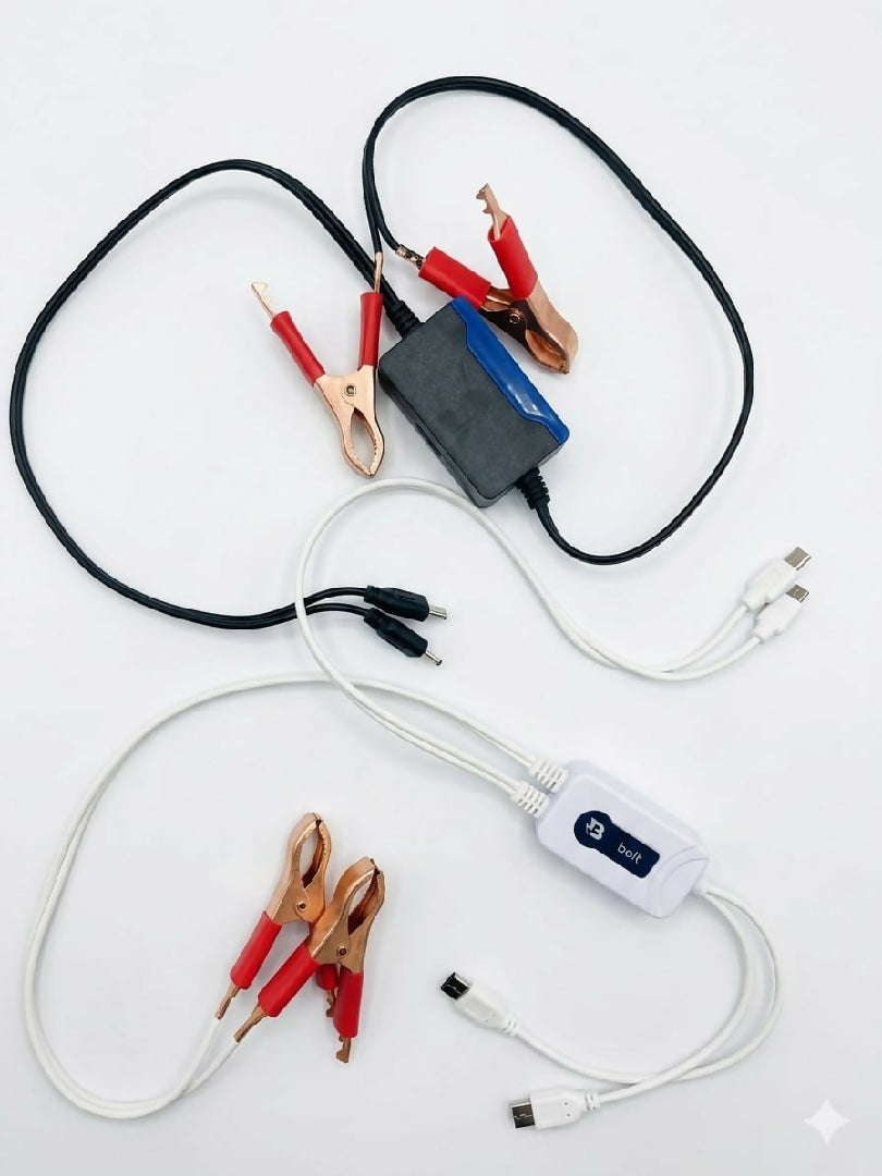 BOLT 3A Multi Output Charging Adapter With Alligator Clips Micro USB And Type C Cable