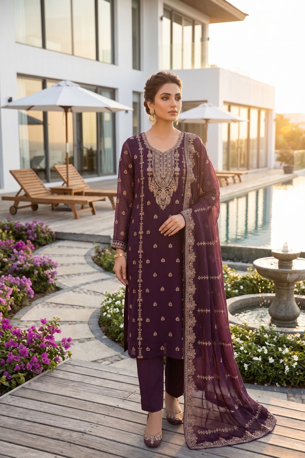 Mushtaq 4PCS Embroidered Chiffon Collection Desgin - 1
