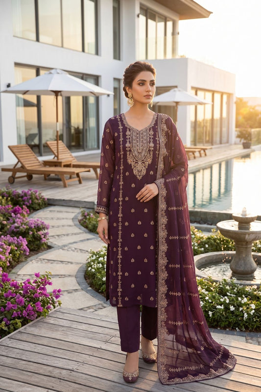 Mushtaq 4PCS Embroidered Chiffon Collection Desgin - 1