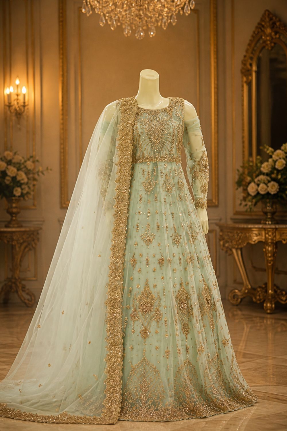 Majestic Bride Bridal Wear by MCS Unstitched Handmade Chiffon Farshi Bridal Wear