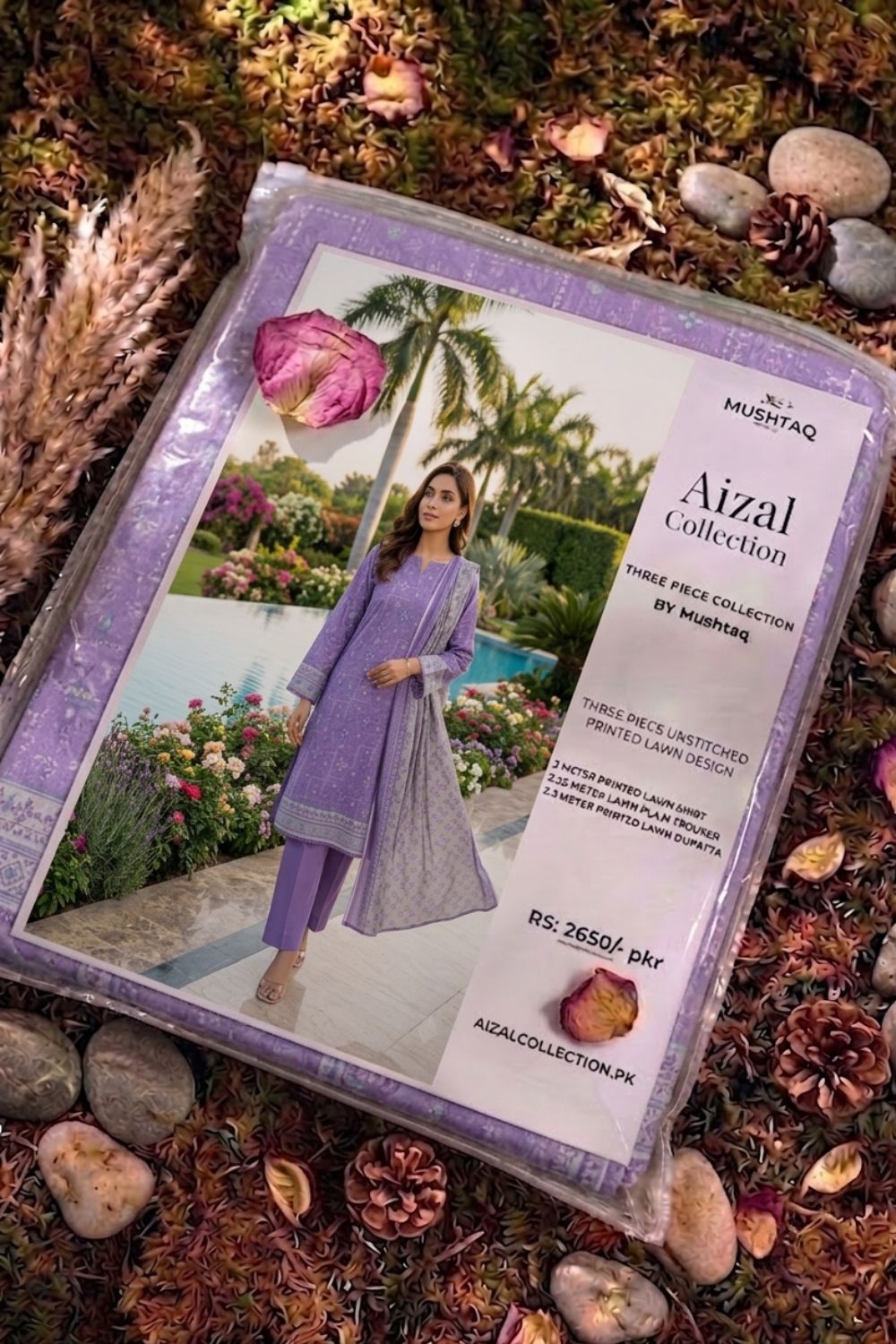 Mushtaq 3Pcs Unstitched Printed Lawn Aizal Collection Desgin - 7
