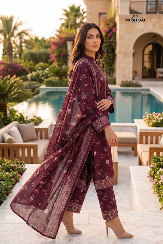 Mushtaq 3Pcs Unstitched Printed Lawn Alizy Collection Desgin - 1