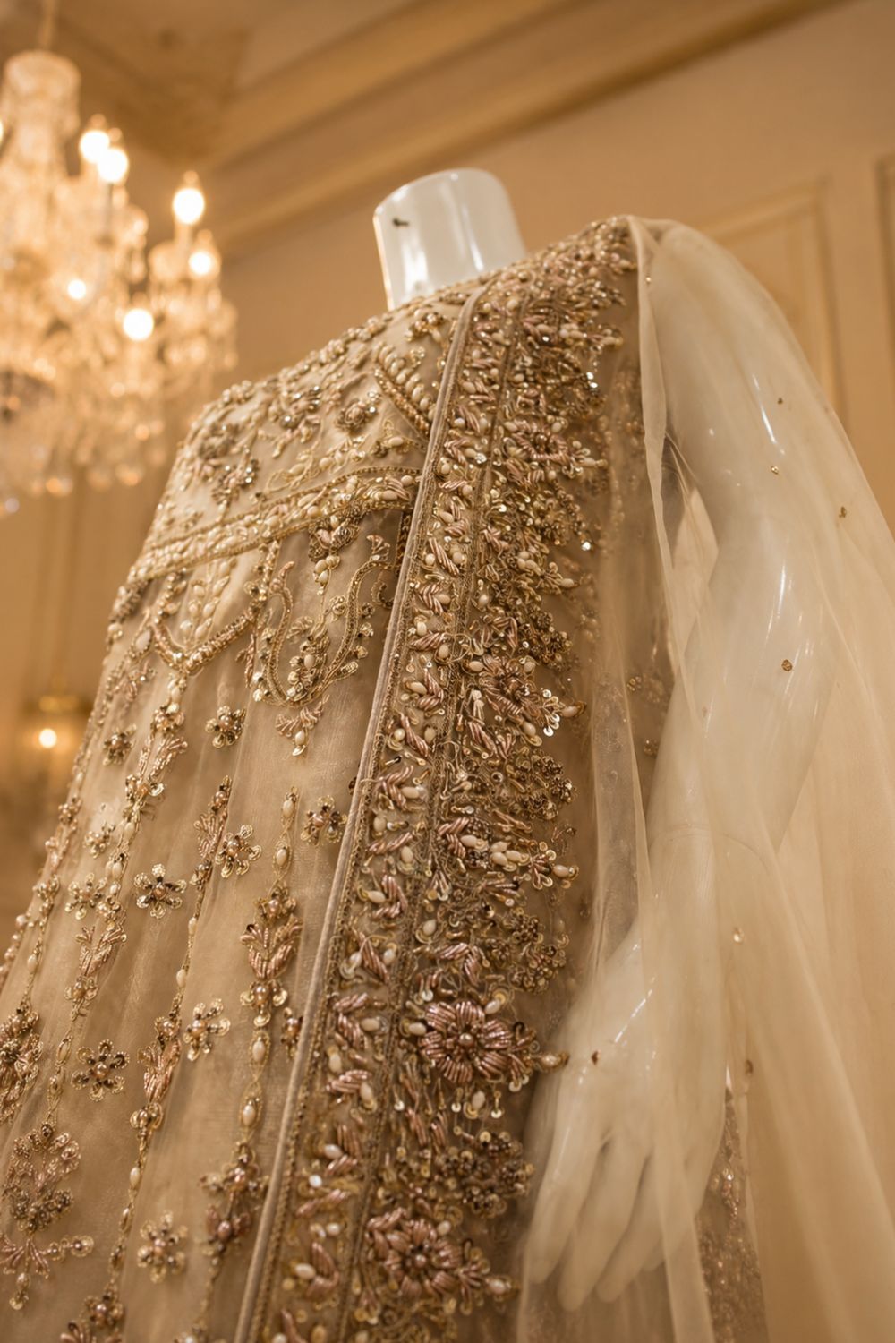 Golden Grace Bridal Wear by MCS Unstitched Handmade Chiffon Farshi Bridal Wear