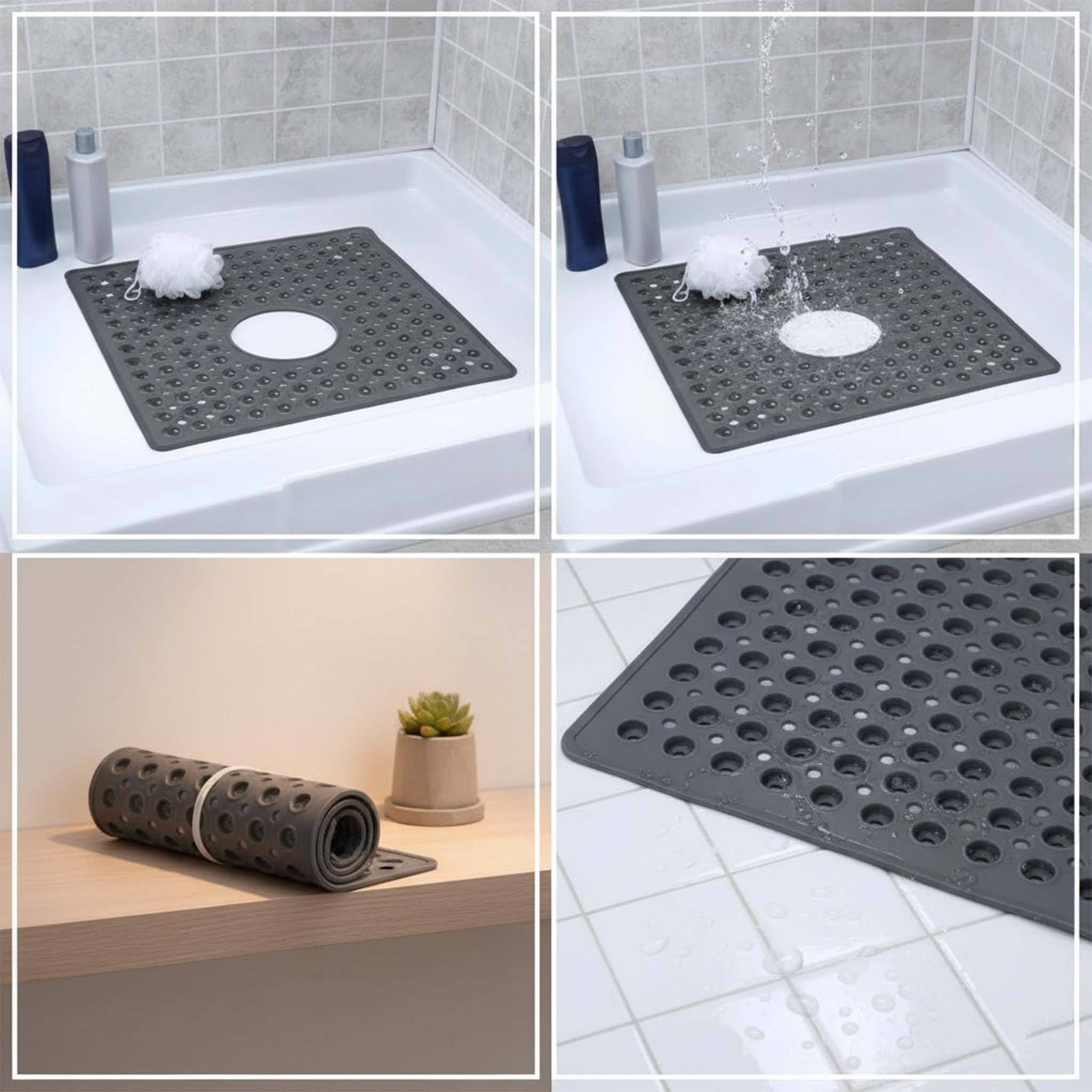 Ultra Grip Anti Slip Shower Mat with Drain Hole