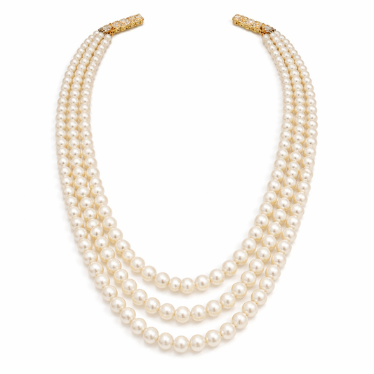 Triple Layer Pearl Mala Necklace – 32 Inch with Adjustable Dori