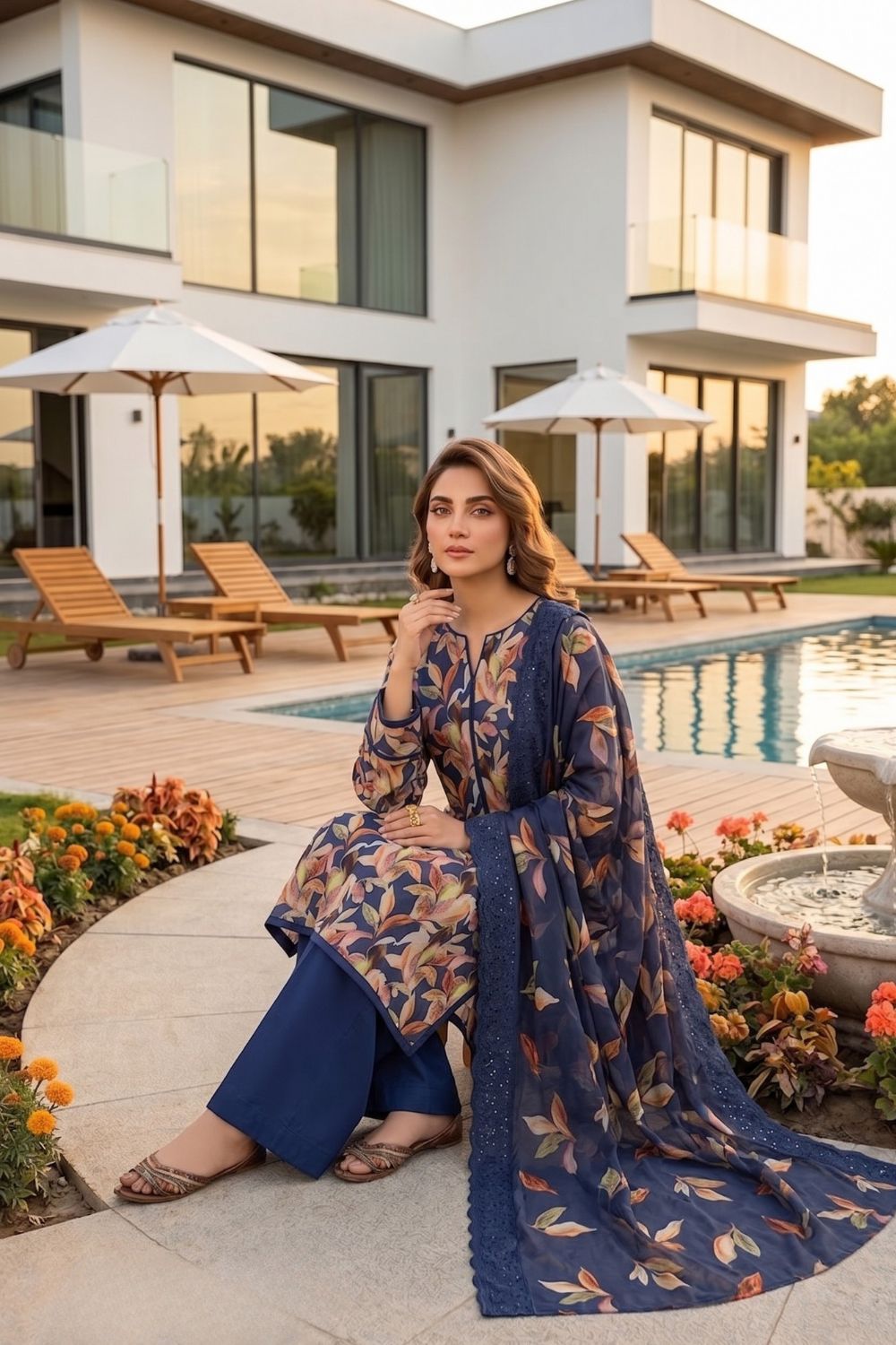 3-Piece Unstitched Printed Lawn Suit with Two-Sided Embroidered Dupatta | Mushtaq Esha Collection – Design 1