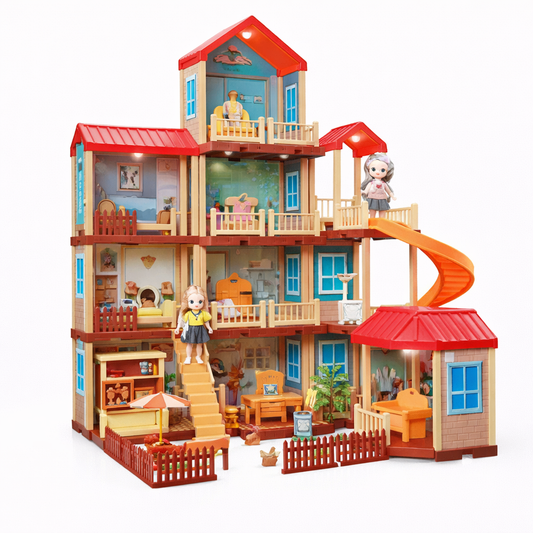 Dollhouse Play Set with Furniture and Slide
