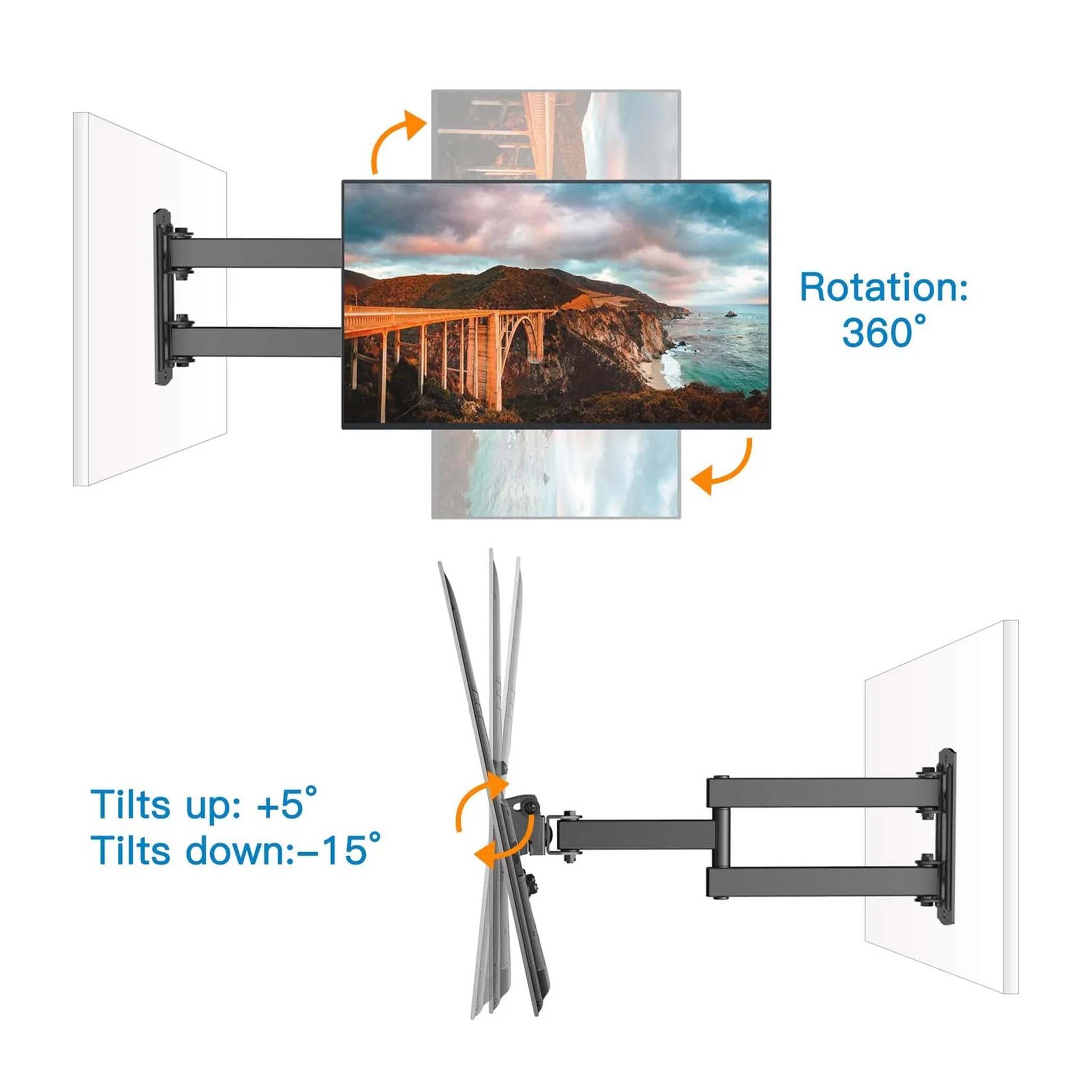Medium Full Motion TV Wall Mount  Adjustable Tilt Bracket for Flat Screen TVs