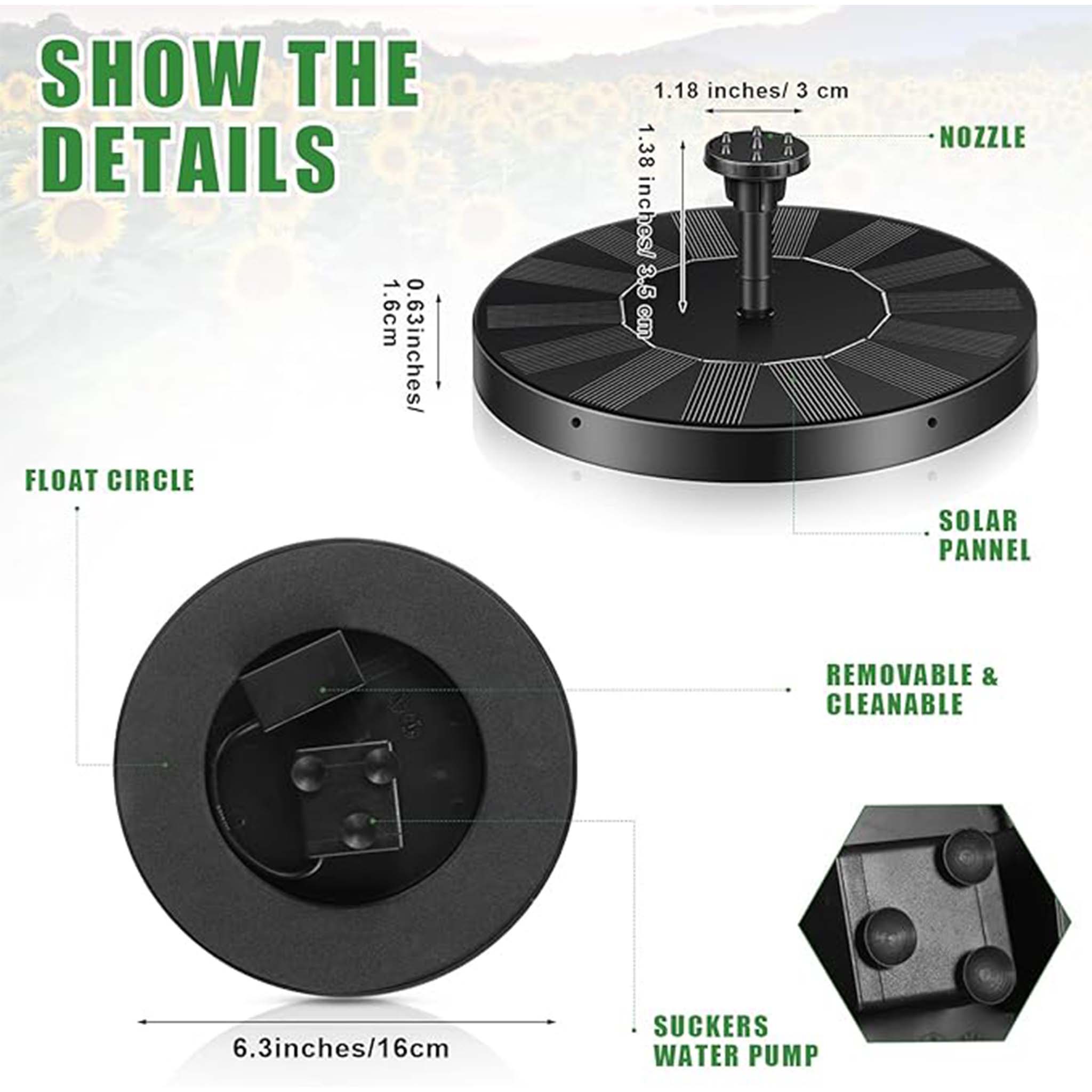 Solar Fountain Pump  Eco Friendly Water Pump for Garden Pond and Bird Bath