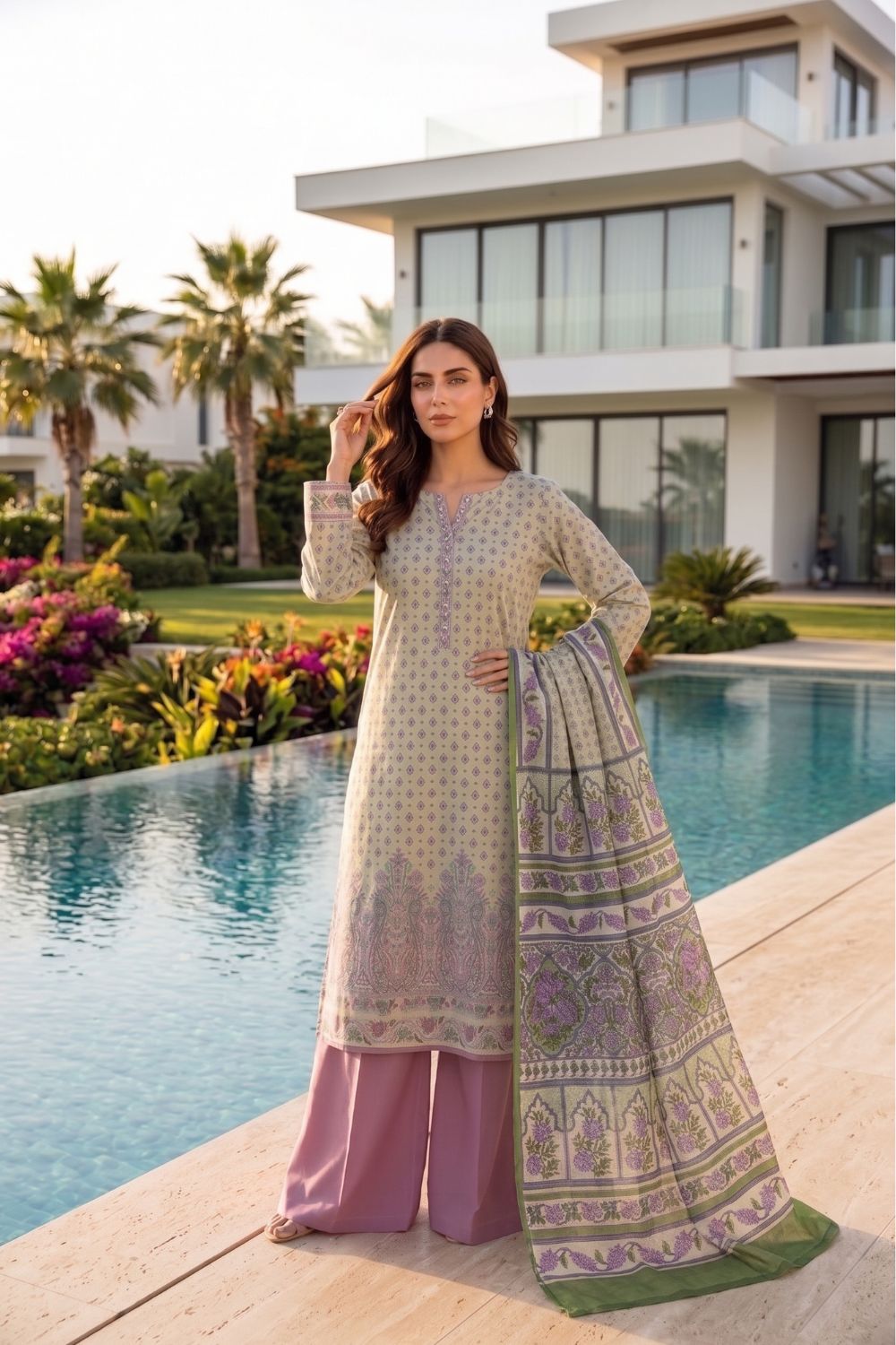 Mushtaq 3Pcs Unstitched Printed Lawn Sapphire Collection Desgin - 1