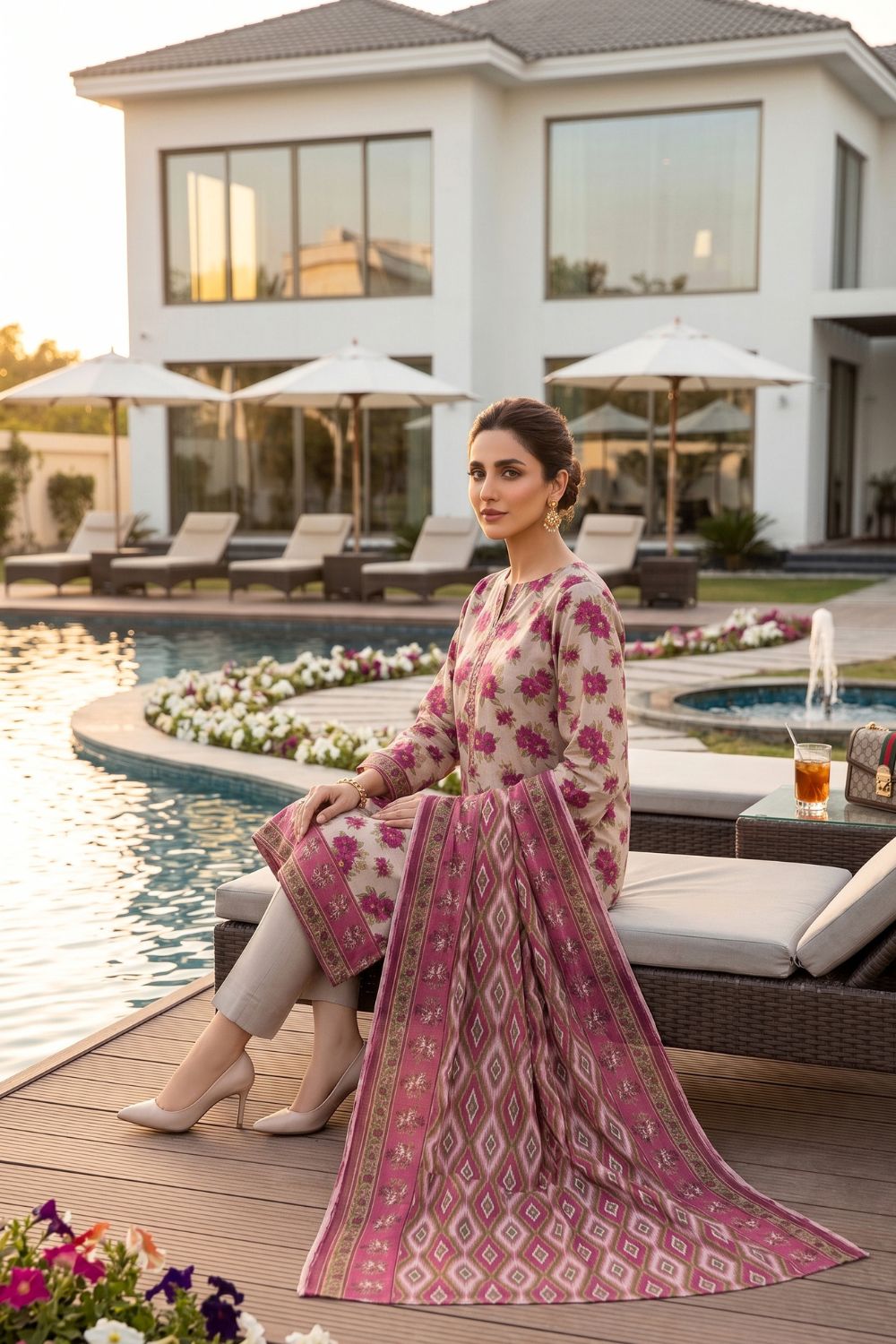 Mushtaq 3Pcs Unstitched Printed Lawn Naaz Collection Desgin - 1