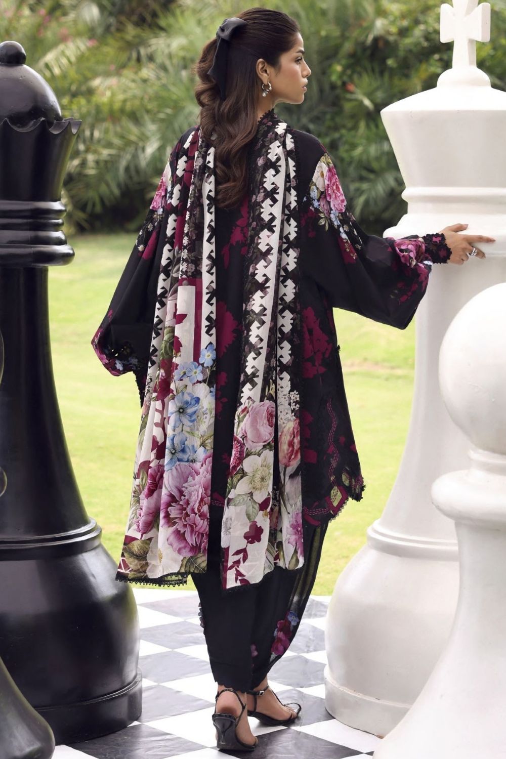 Elaf Premium 3Pc Unstitched Belladore  Printed Chiffon Suit EPA-4A SCARLET