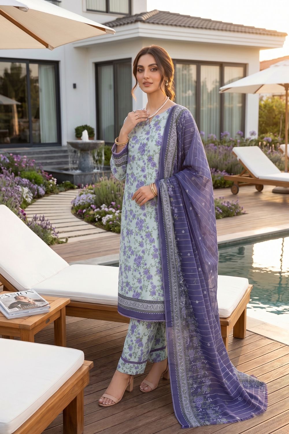 Mushtaq 3Pcs Unstitched Printed Lawn Poshak Collection Desgin - 1