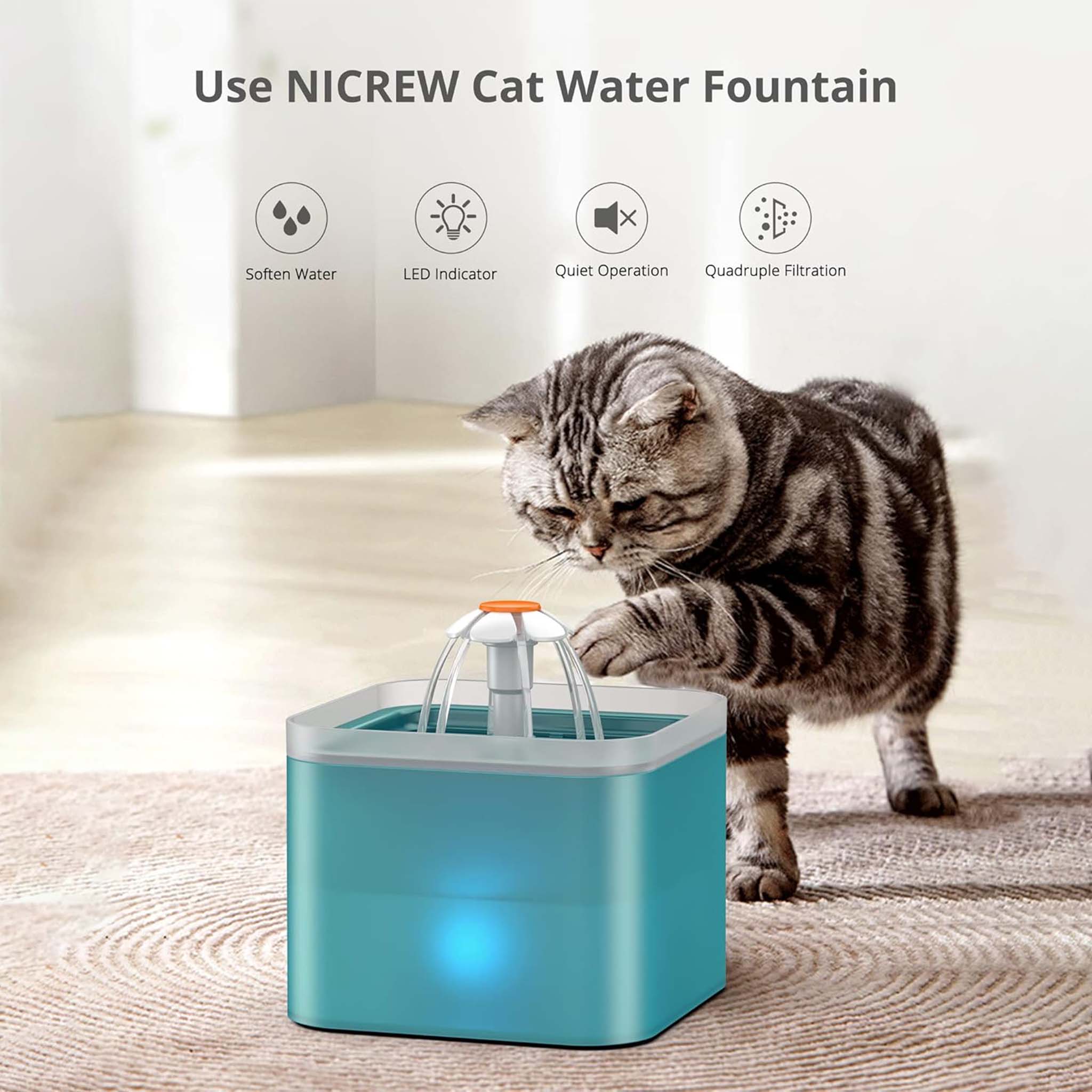 Pet Water Fountain  Automatic Drinking Dispenser for Cats and Dogs with Filter
