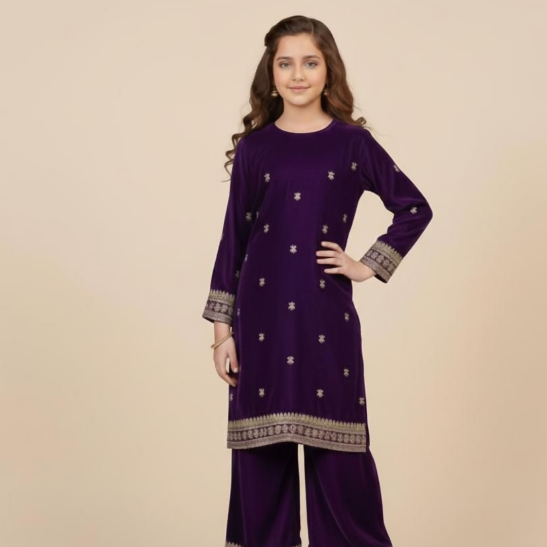 2 piece Embroidery Velvet Collection - Blue