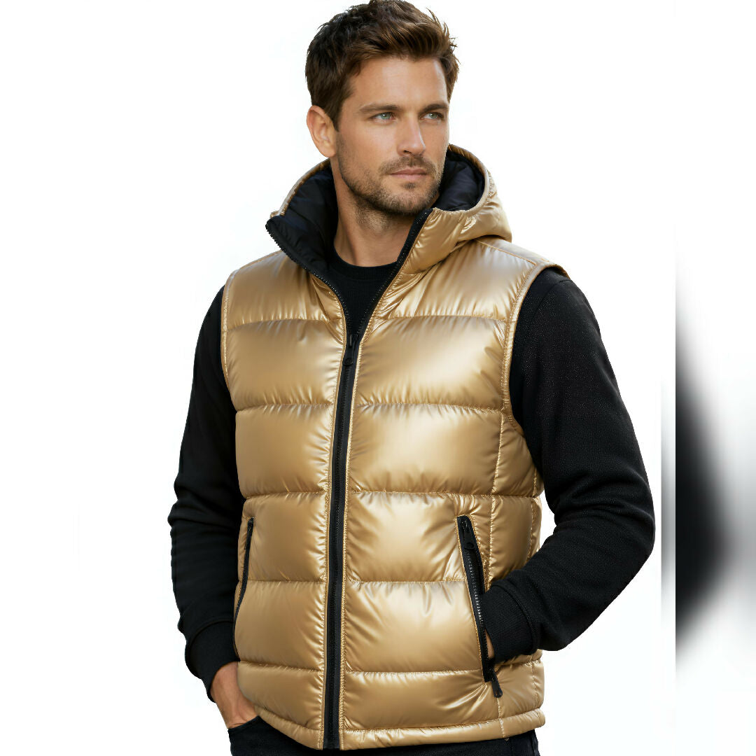 Men Premium Rubber Gold Puffer Jacket with Detachable Hood