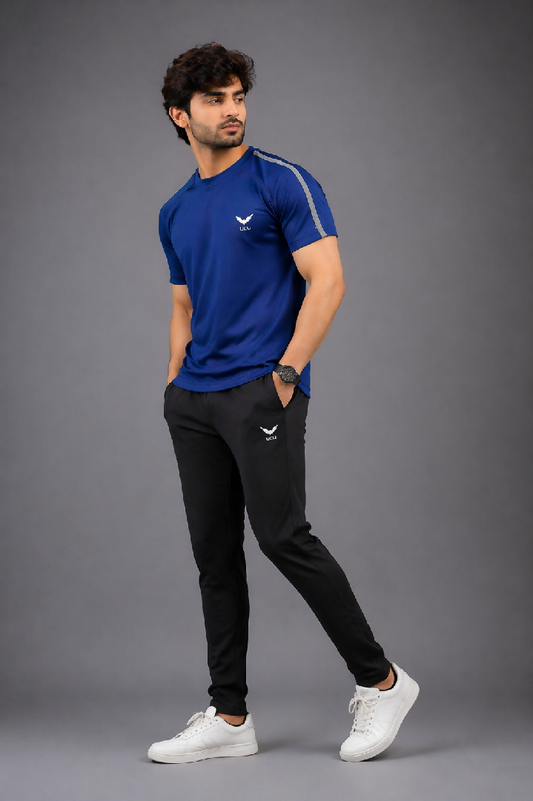 Blue T Shirt Textured Knitted Mesh Polyester