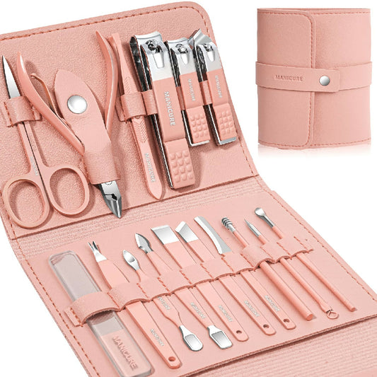 16 in 1 Nail Cutter Set Stainless Steel Nail Clippers Set With Folding Bag Manicure Cutter Kits Scissors Beauty Tool