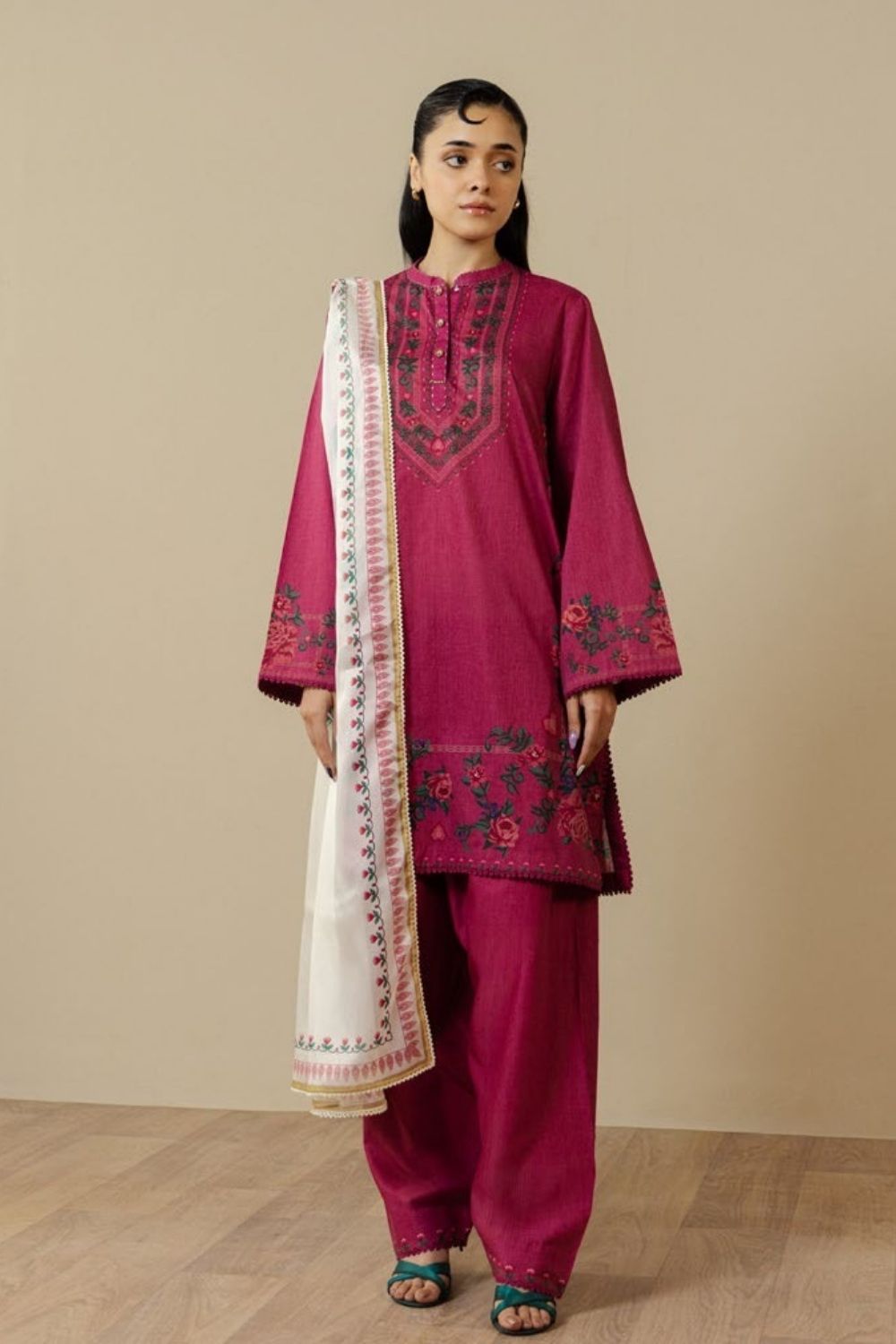 Zara Shahjahan 3 Pc Unstitched  Printed Lawn Suit Ismeria-8A