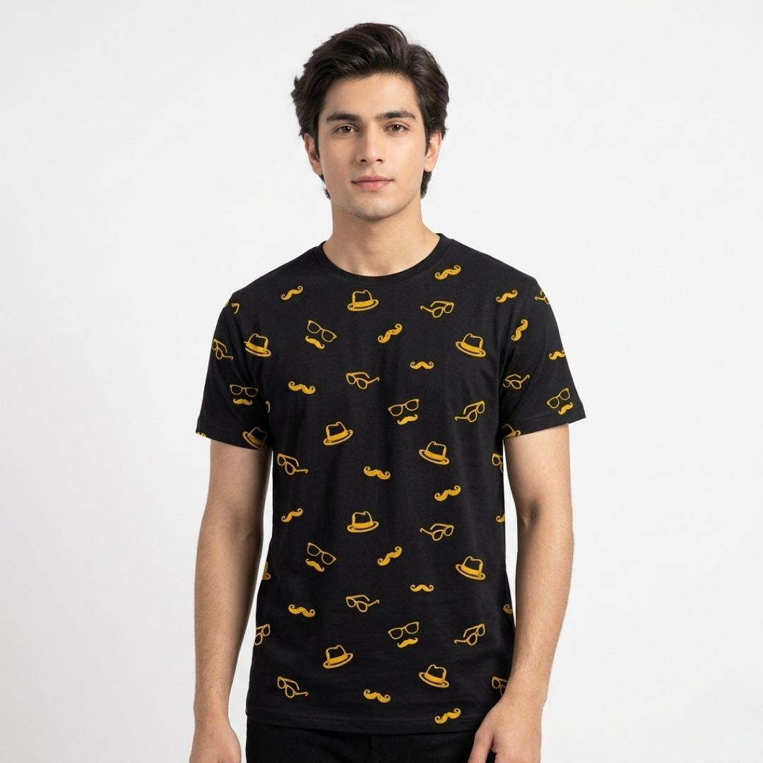 Short Sleeves T-shirt | Mostache-Hat | Black