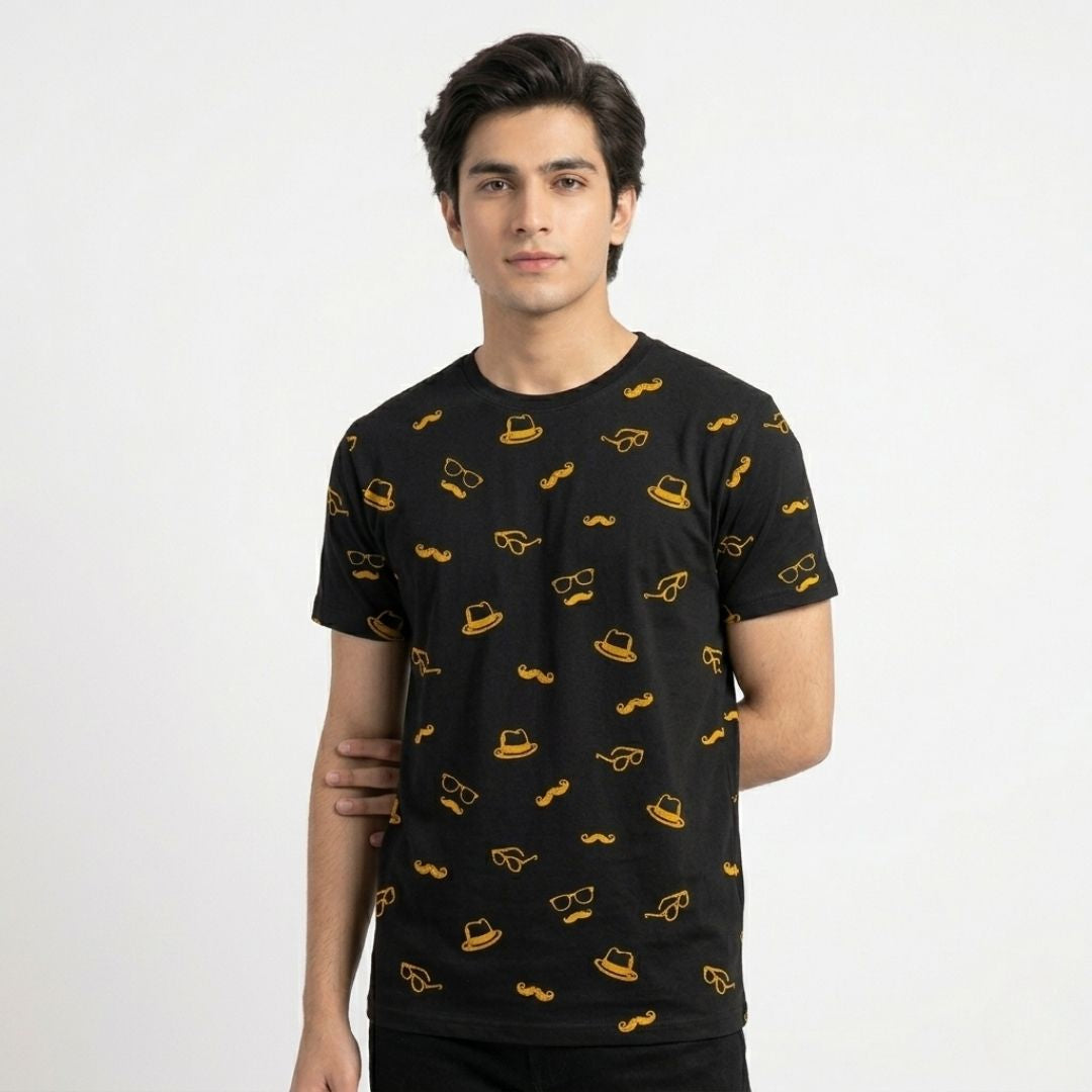 Short Sleeves T-shirt | Mostache-Hat | Black
