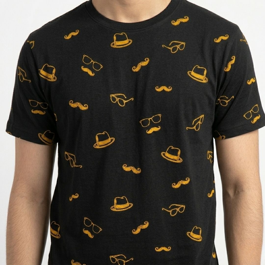 Short Sleeves T-shirt | Mostache-Hat | Black