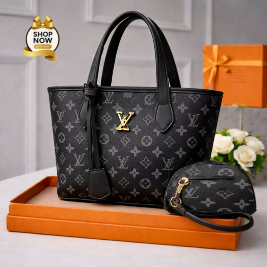 Womens LV Print Handbag Set With Small Bag Stylish Leatherette