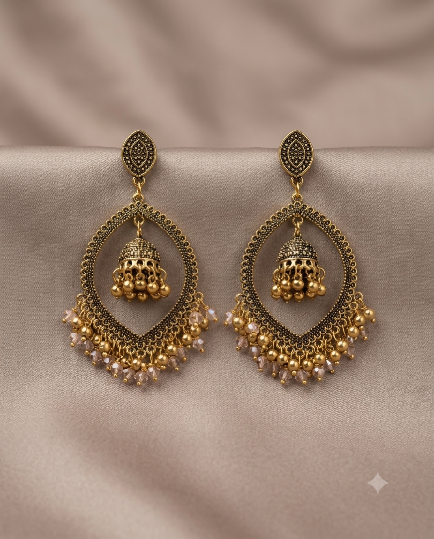 Antique Gold Jhumka Style Drop Earrings