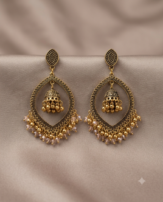 Antique Gold Jhumka Style Drop Earrings