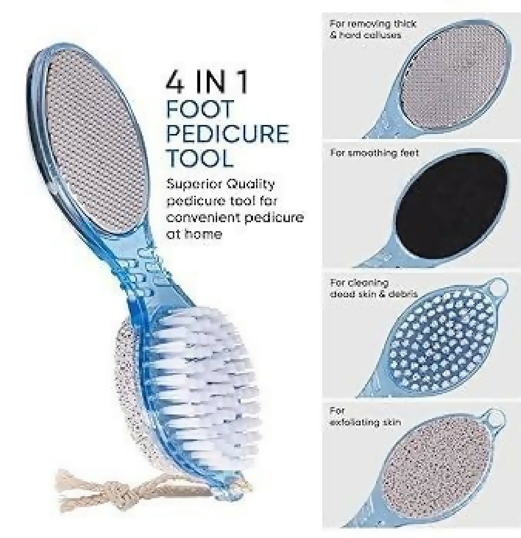 4 in 1 Pedicure Tool Callus Remover Brush Complete Foot Care Solution