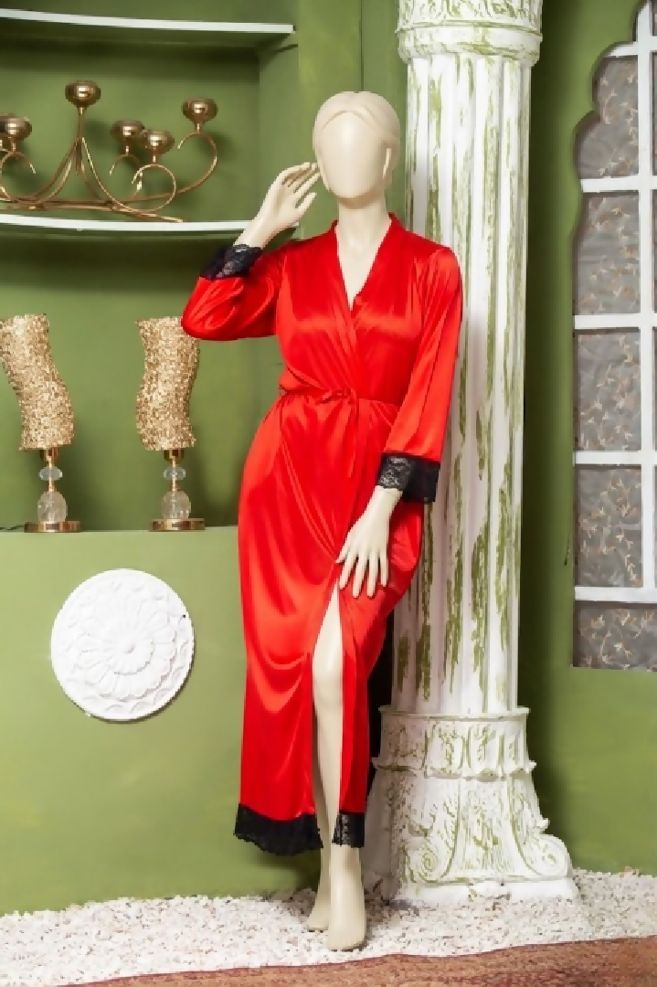 Elegant Luxury Silk Night Gown with Delicate Lace Trim Comfortable Sleepwear for Women Free Size