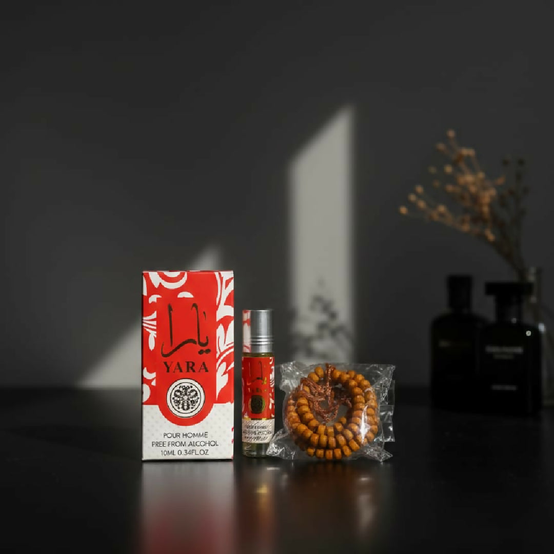 Yara Attar with Tasbeeh Gift - Alcohol-Free Fragrance 8ml - Grey
