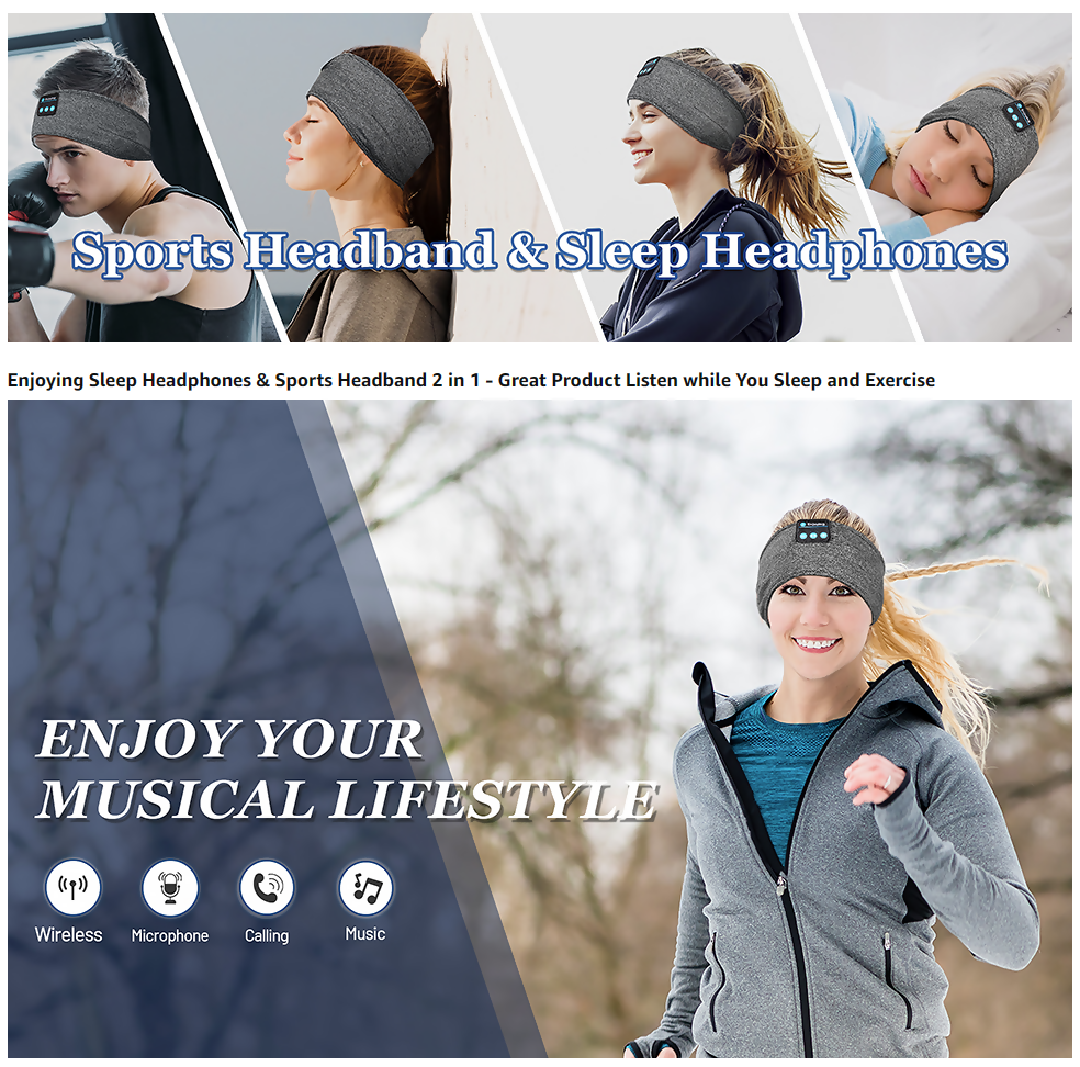 2 in 1 Sports Sleep Bluetooth Headband Wireless Music Headphones with Built in Mic Elastic Eye Mask for Workout Travel Relaxation