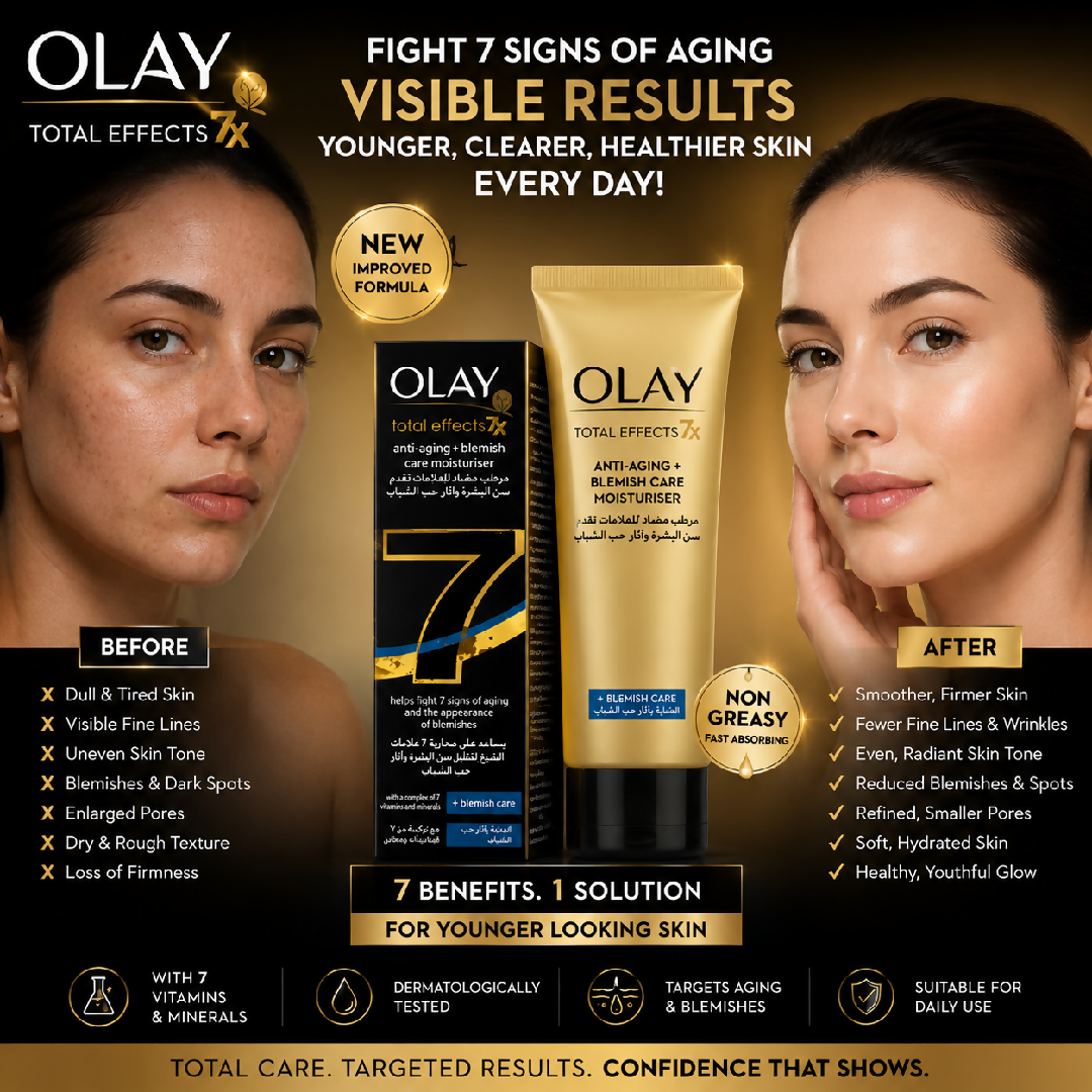 Olay Total Effects 7 In One Anti Aging Blemish Care Moisturiser 50g Non Greasy Daily Face Cream