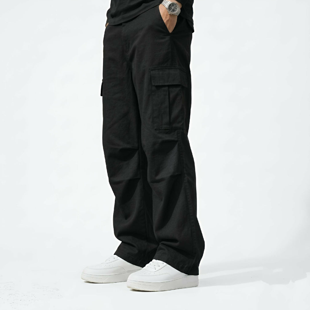 6-Pocket Baggy Cargo Trousers for Men - Cotton Lycra Stretchable Fit