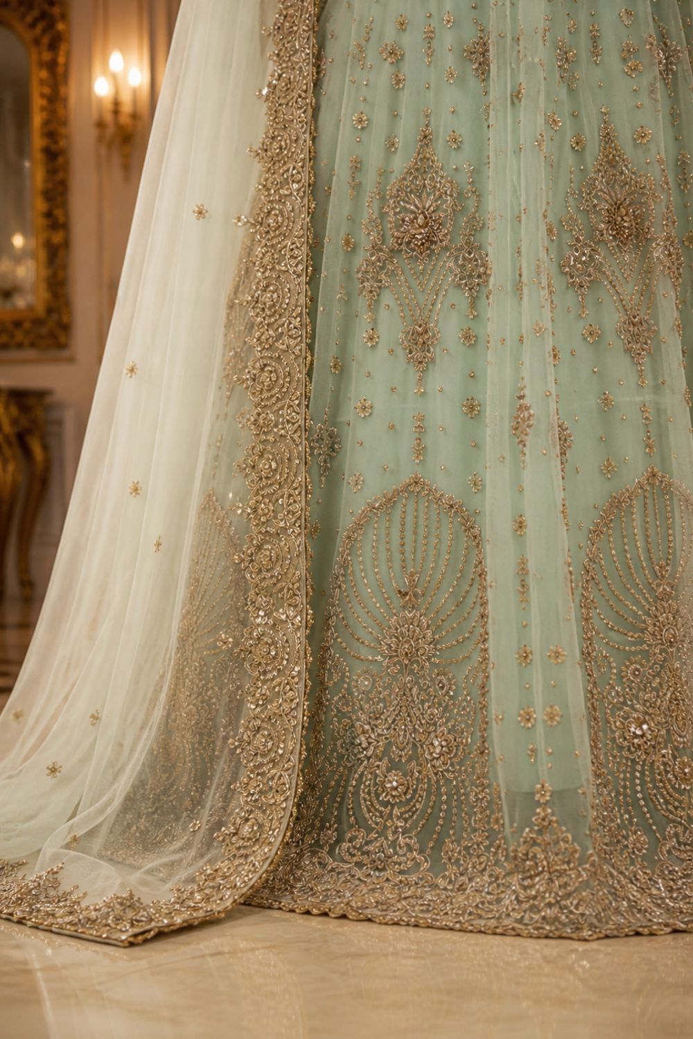 Majestic Bride Bridal Wear by MCS Unstitched Handmade Chiffon Farshi Bridal Wear