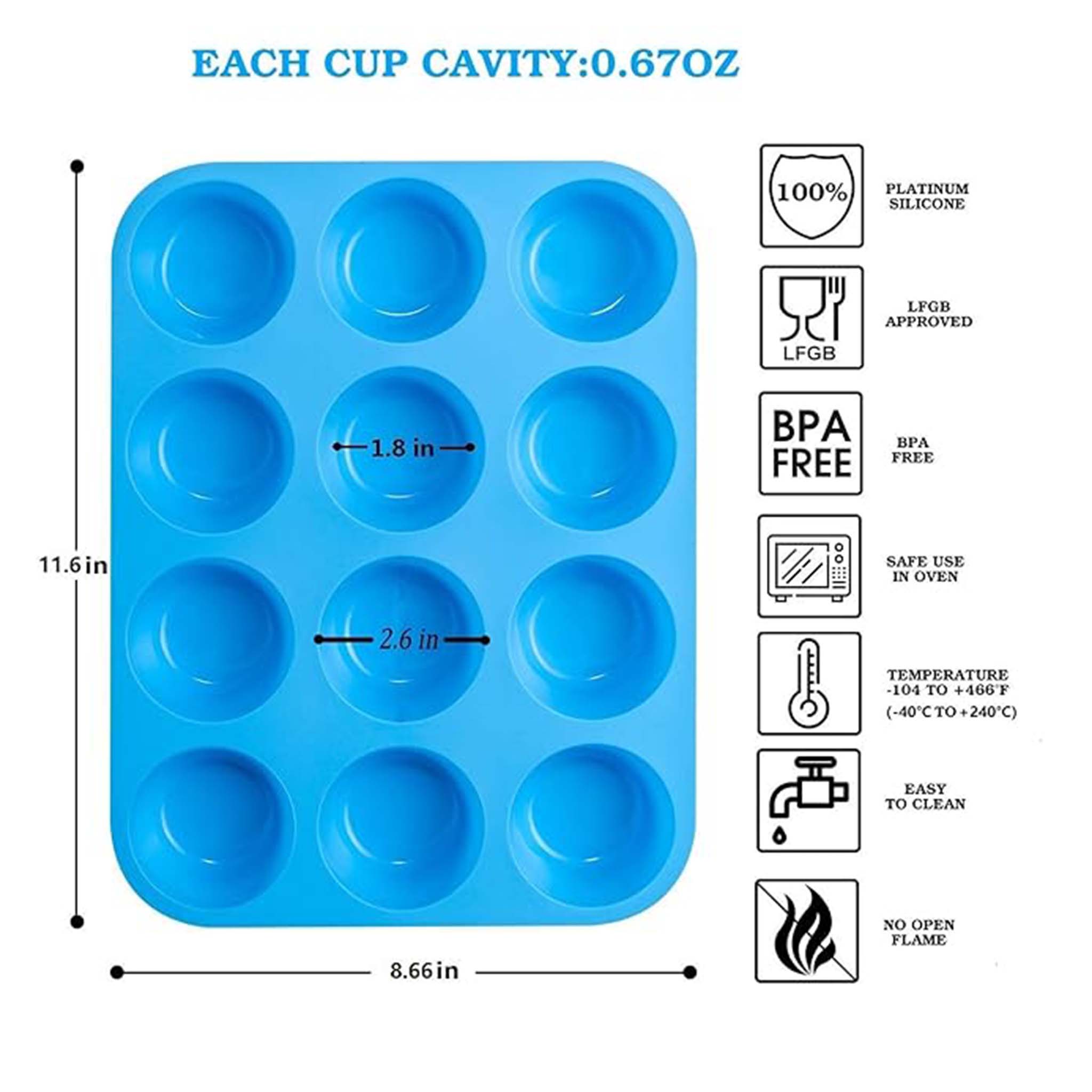 Silicone Cup Cake Mold  Non Stick Reusable Baking Cups for Muffins