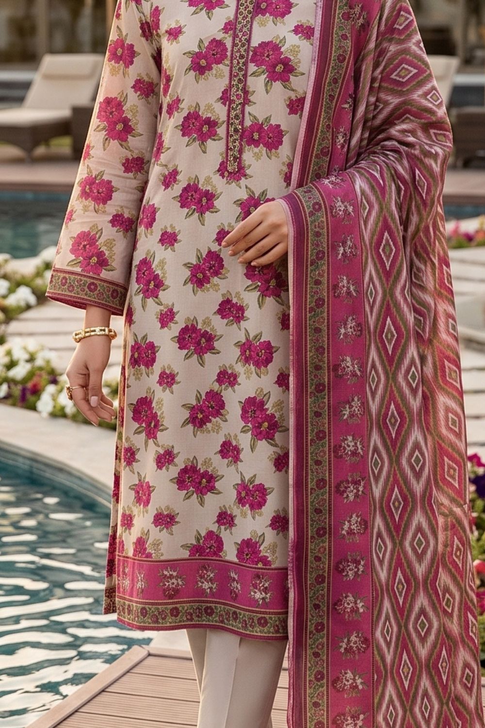 Mushtaq 3Pcs Unstitched Printed Lawn Naaz Collection Desgin - 1
