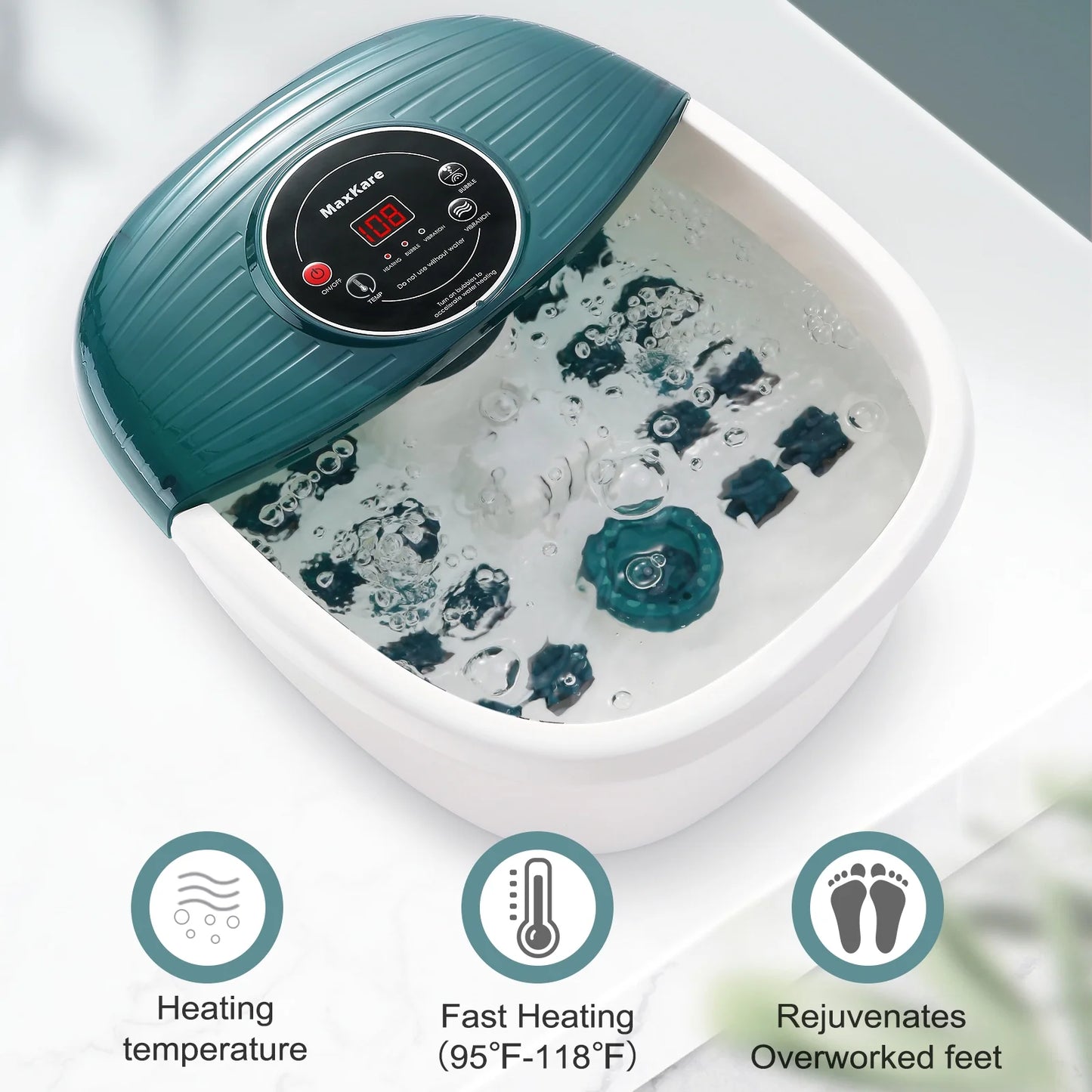 Foot Spa Massager  Heated Bubble Bath with Vibration and Rollers for Relaxation