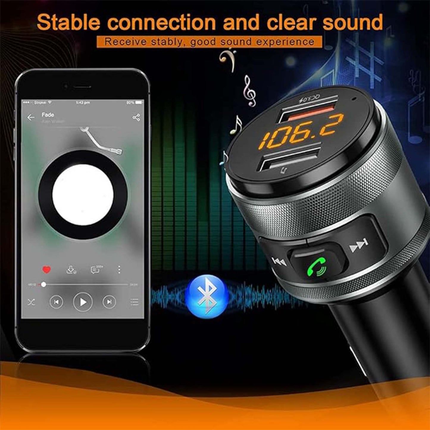 Wireless Handsfree Car Kit  Bluetooth Audio and Call System