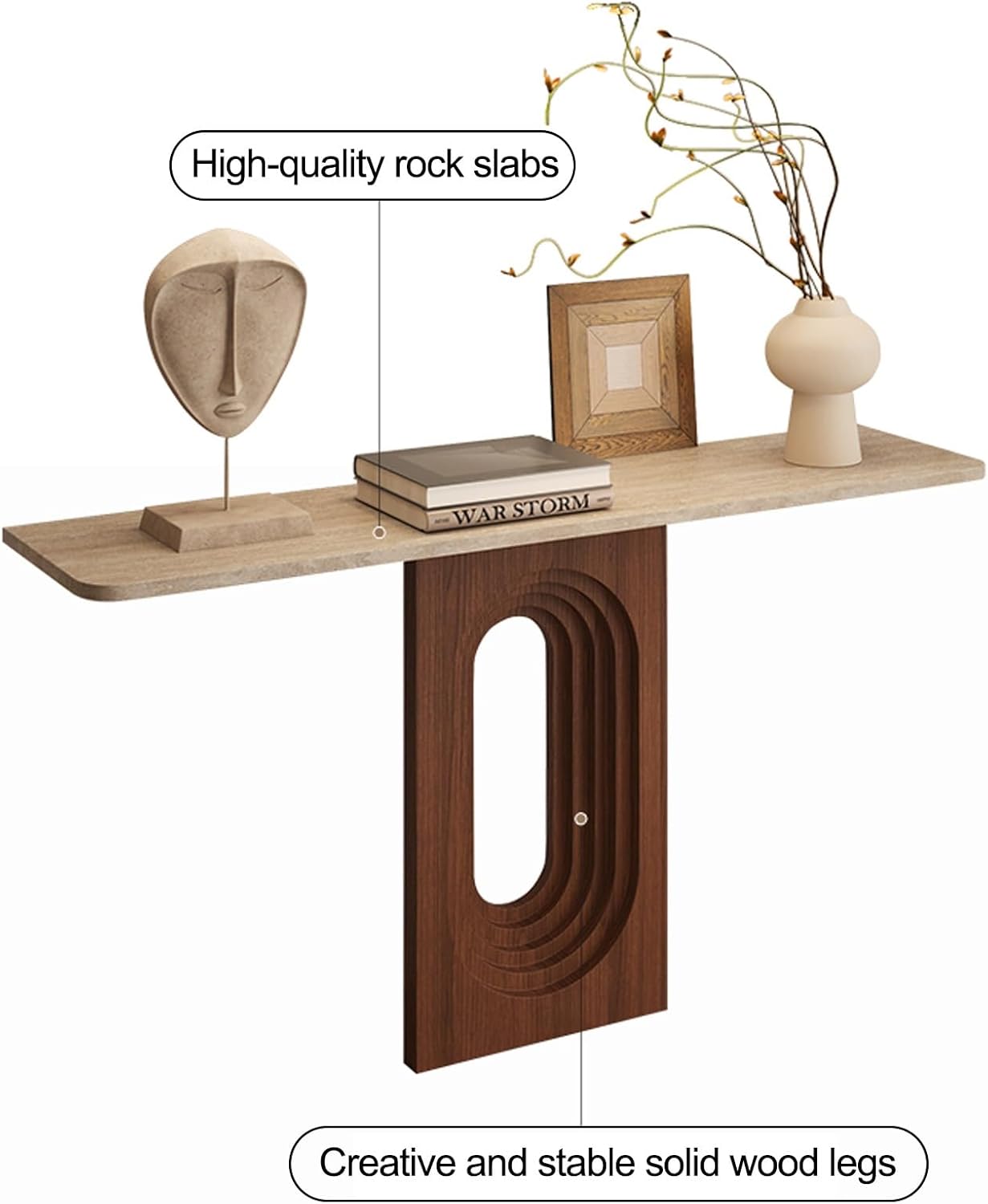 Boho Entryway Console Table with Storage – Narrow Wooden Sofa Table for Hallway & Living Room (80x25x75cm)