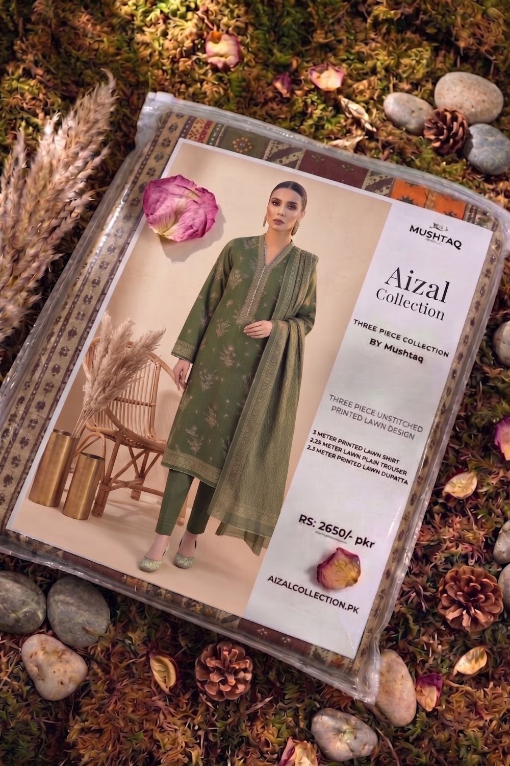Mushtaq 3Pcs Unstitched Printed Lawn Aizal Collection Desgin - 1